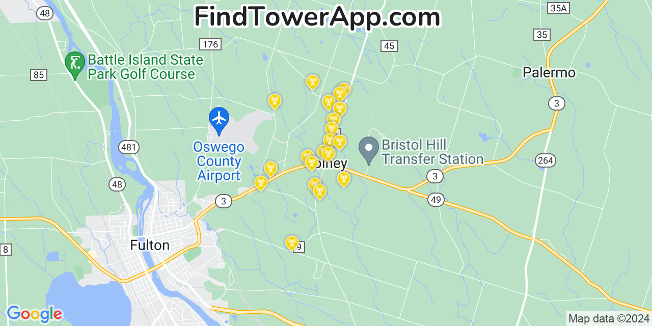 AT&T 4G/5G cell tower coverage map Volney, New York