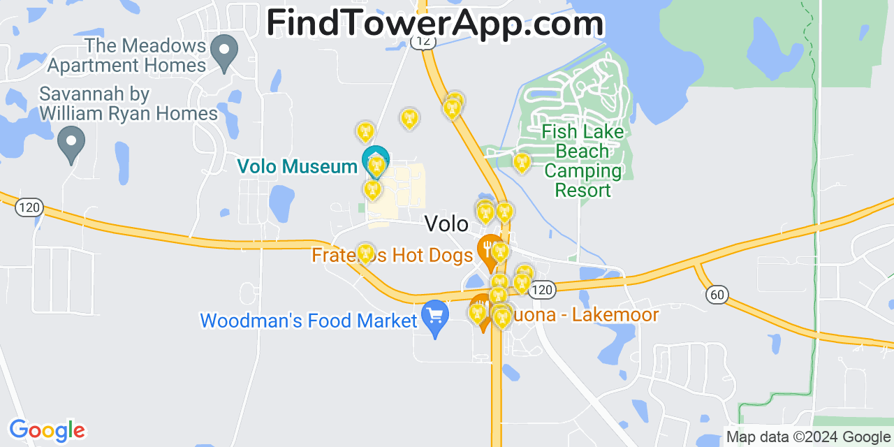 AT&T 4G/5G cell tower coverage map Volo, Illinois