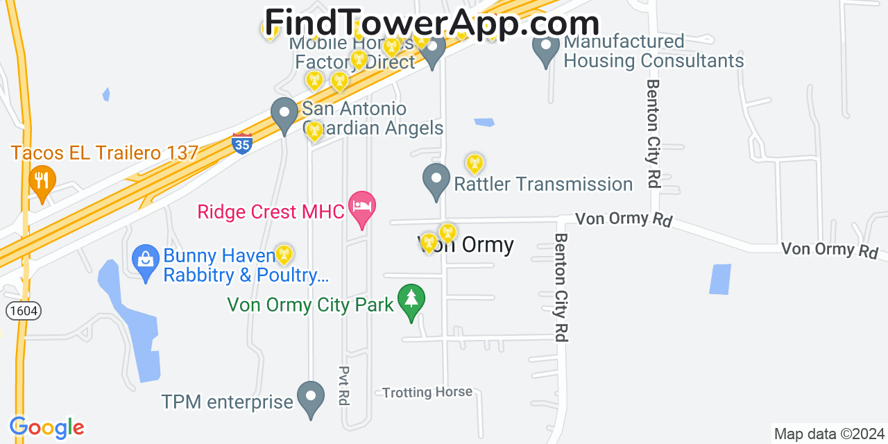 AT&T 4G/5G cell tower coverage map Von Ormy, Texas
