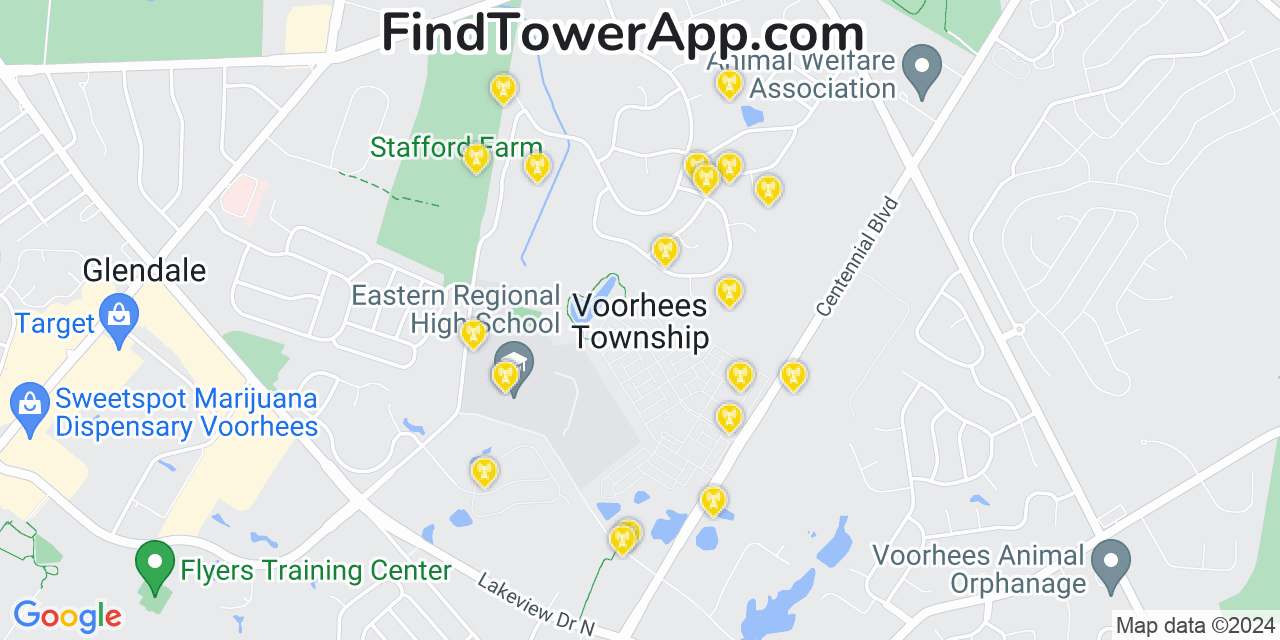 AT&T 4G/5G cell tower coverage map Voorhees, New Jersey