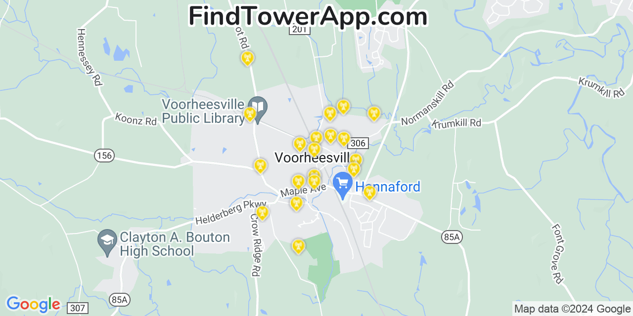 AT&T 4G/5G cell tower coverage map Voorheesville, New York