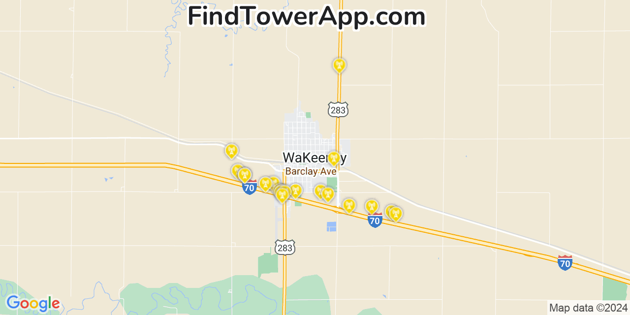 AT&T 4G/5G cell tower coverage map WaKeeney, Kansas