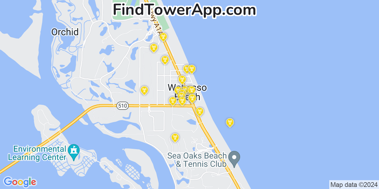 AT&T 4G/5G cell tower coverage map Wabasso Beach, Florida