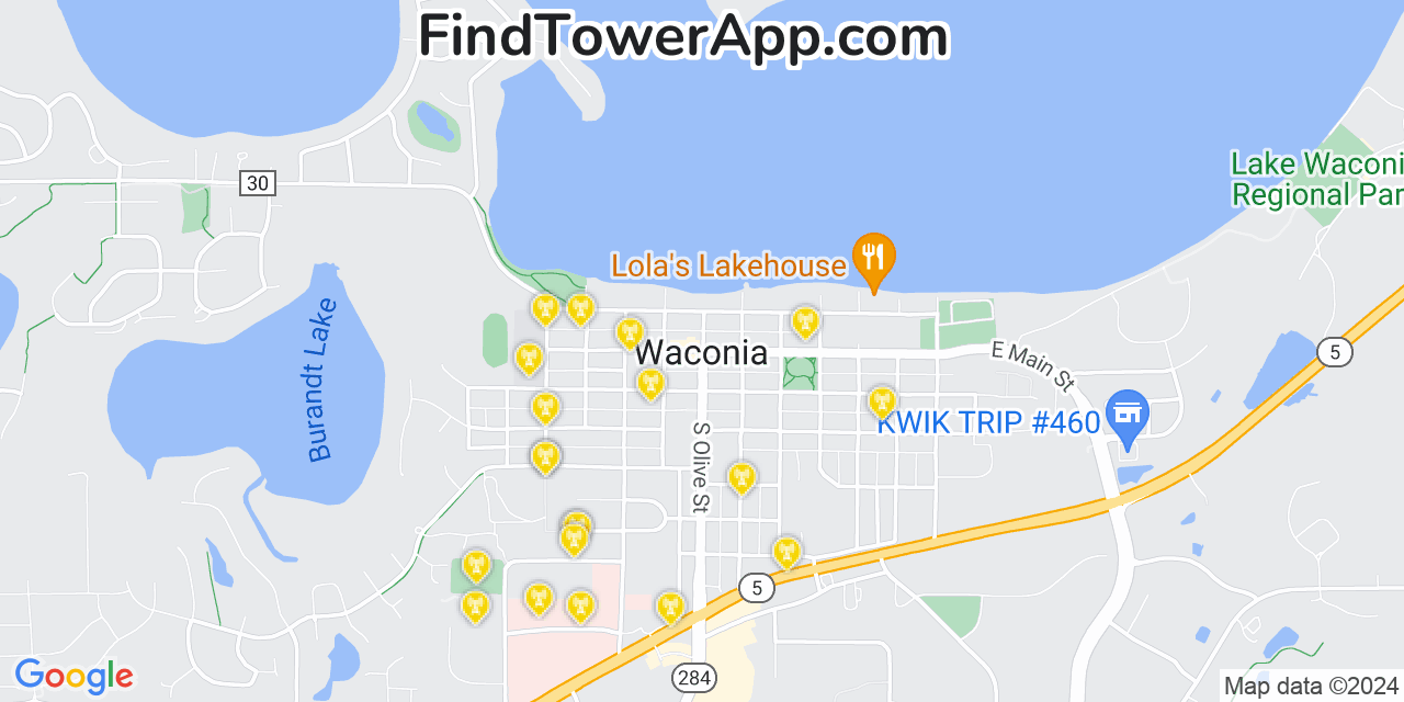 AT&T 4G/5G cell tower coverage map Waconia, Minnesota