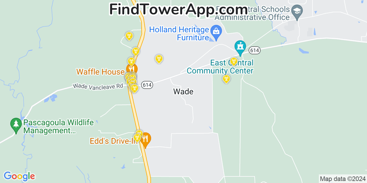 AT&T 4G/5G cell tower coverage map Wade, Mississippi