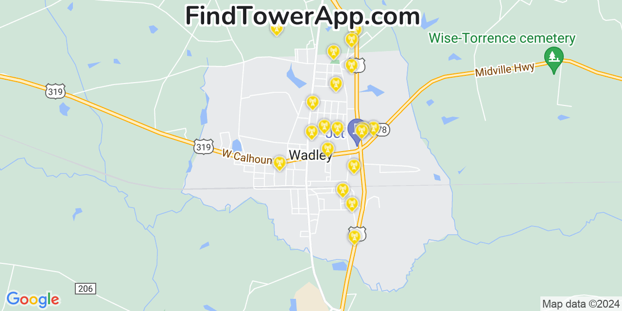 AT&T 4G/5G cell tower coverage map Wadley, Georgia