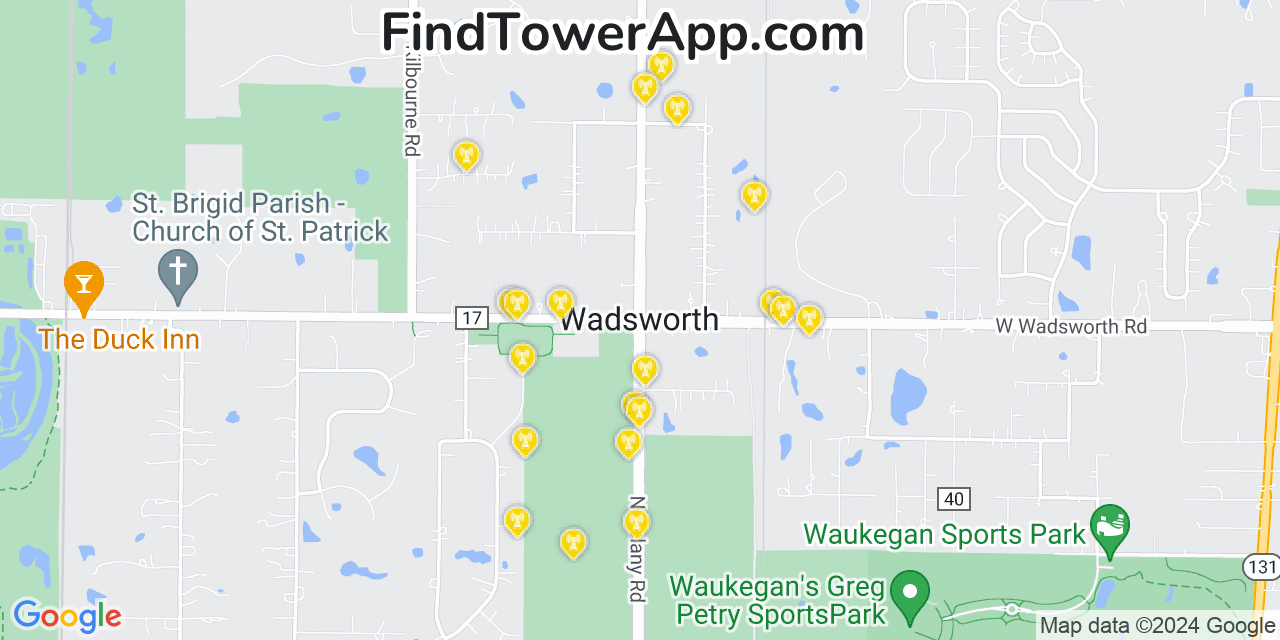 AT&T 4G/5G cell tower coverage map Wadsworth, Illinois