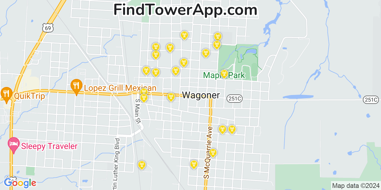 AT&T 4G/5G cell tower coverage map Wagoner, Oklahoma