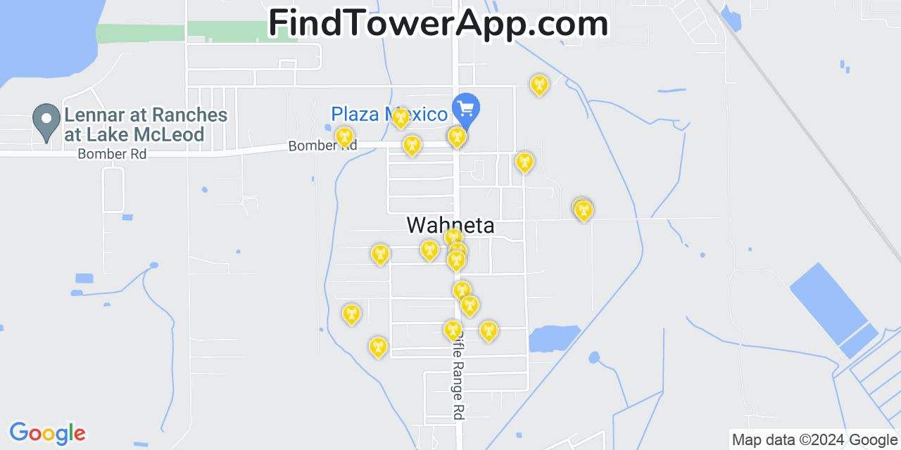 AT&T 4G/5G cell tower coverage map Wahneta, Florida