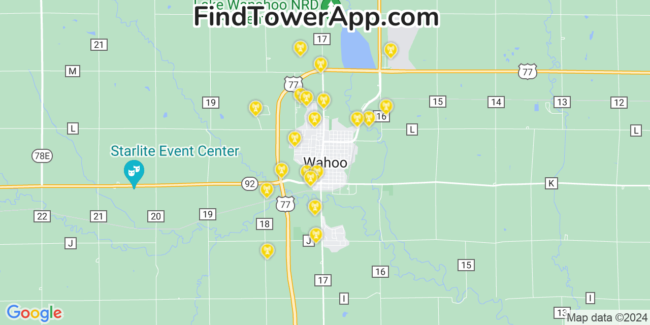 AT&T 4G/5G cell tower coverage map Wahoo, Nebraska