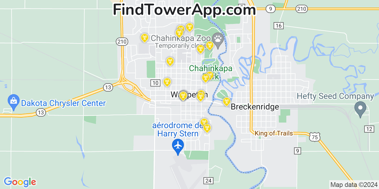 AT&T 4G/5G cell tower coverage map Wahpeton, North Dakota
