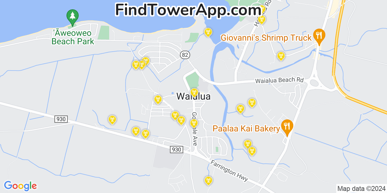AT&T 4G/5G cell tower coverage map Waialua, Hawaii
