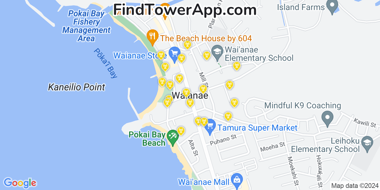 AT&T 4G/5G cell tower coverage map Waianae, Hawaii