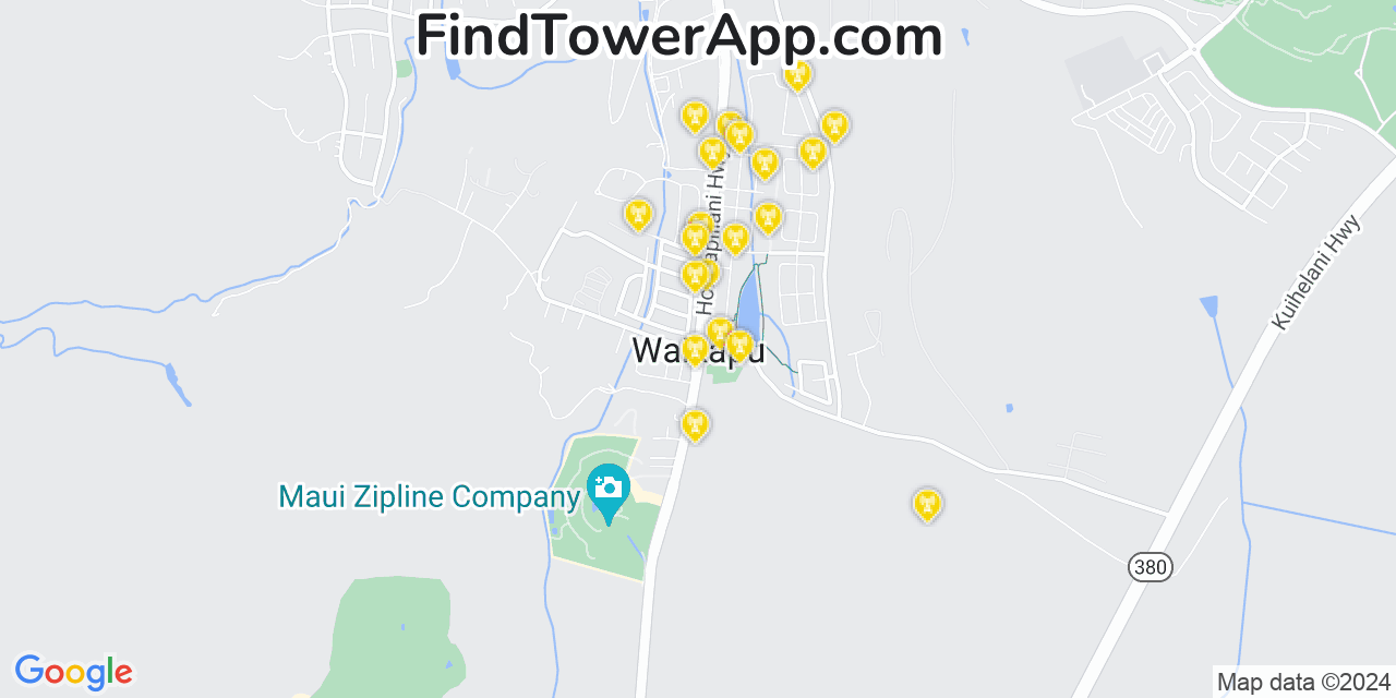 AT&T 4G/5G cell tower coverage map Waikapū, Hawaii