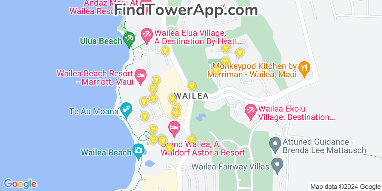 AT&T 4G/5G cell tower coverage map Wailea, Hawaii