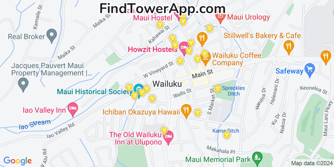 AT&T 4G/5G cell tower coverage map Wailuku, Hawaii