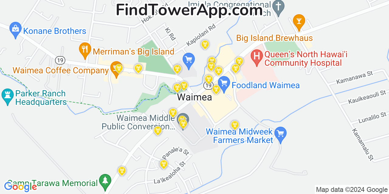 AT&T 4G/5G cell tower coverage map Waimea, Hawaii