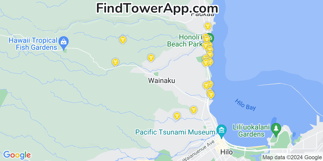 Verizon 4G/5G cell tower coverage map Wainaku, Hawaii