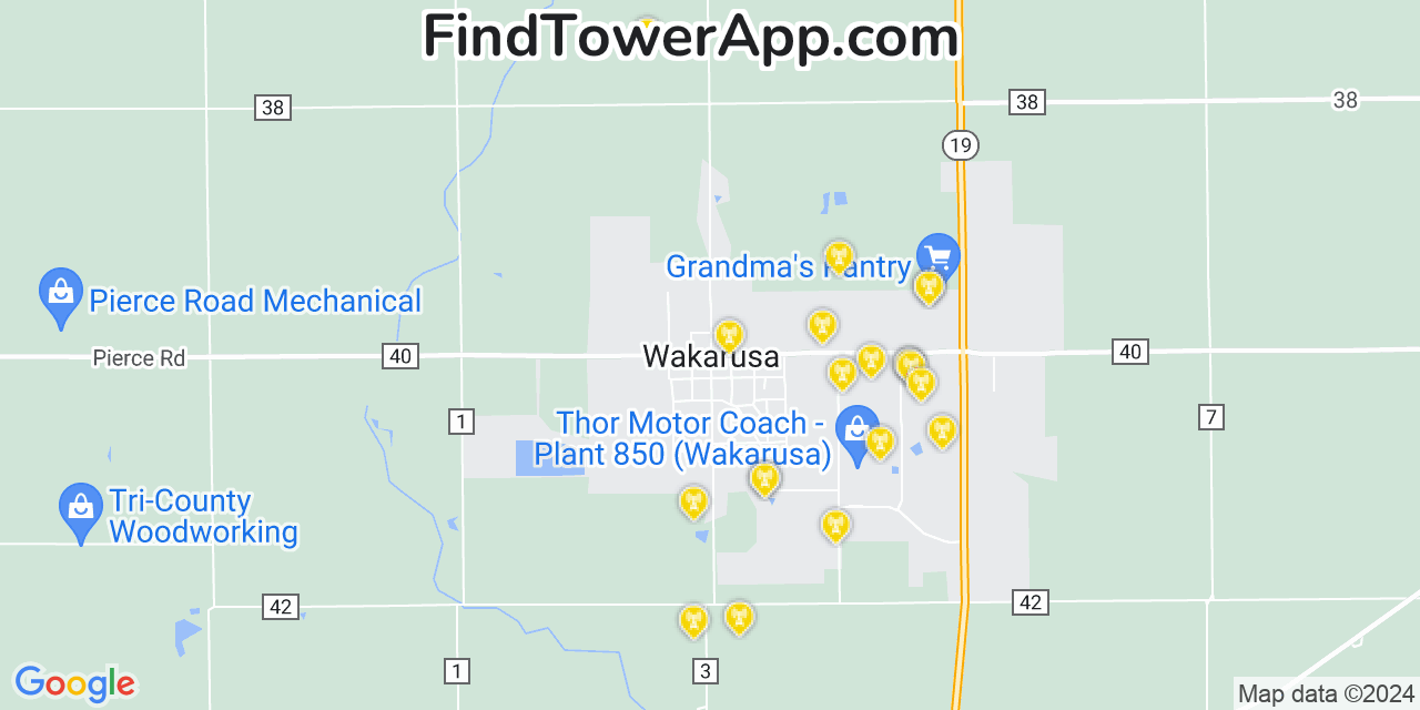 Verizon 4G/5G cell tower coverage map Wakarusa, Indiana