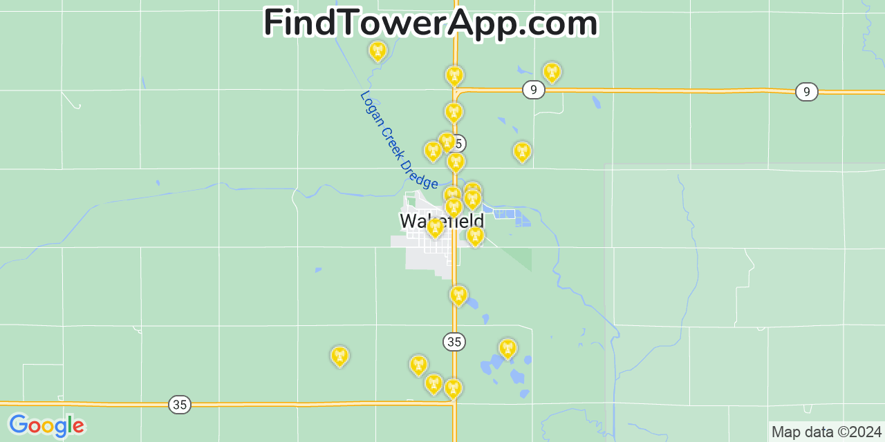 AT&T 4G/5G cell tower coverage map Wakefield, Nebraska