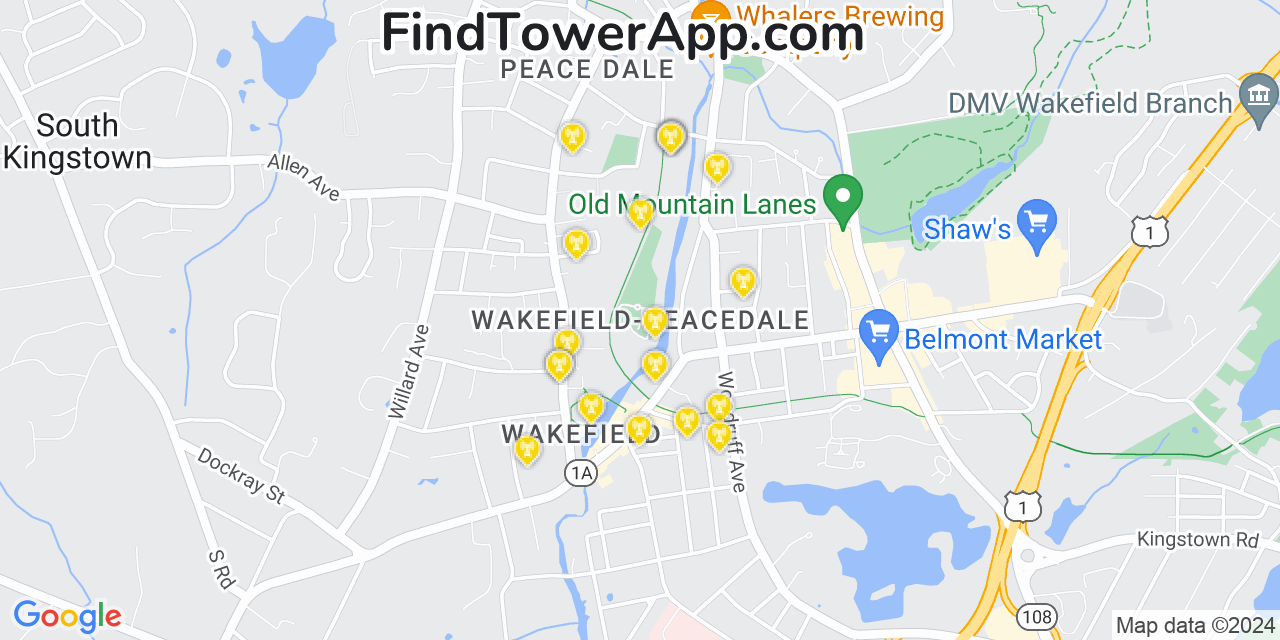 T-Mobile 4G/5G cell tower coverage map Wakefield Peacedale, Rhode Island