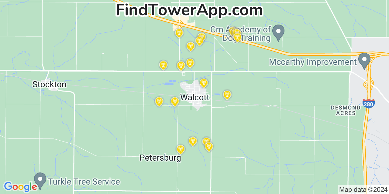 AT&T 4G/5G cell tower coverage map Walcott, Iowa
