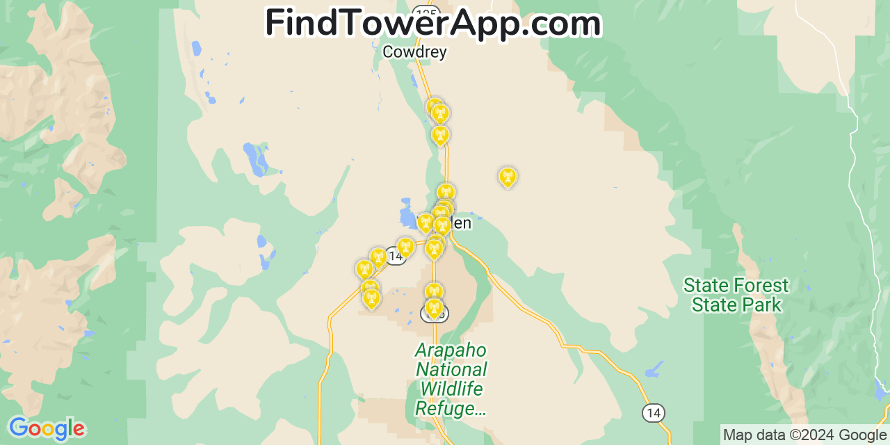 AT&T 4G/5G cell tower coverage map Walden, Colorado