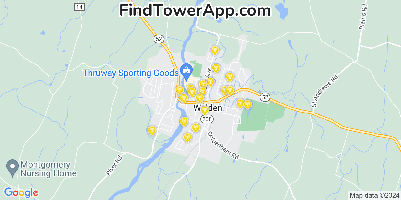 AT&T 4G/5G cell tower coverage map Walden, New York