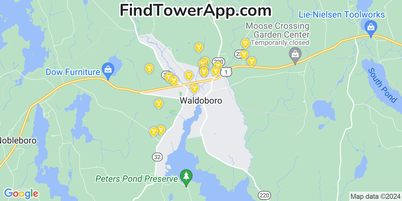 AT&T 4G/5G cell tower coverage map Waldoboro, Maine