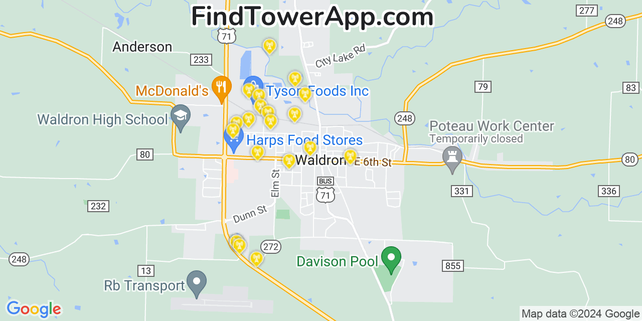 Verizon 4G/5G cell tower coverage map Waldron, Arkansas