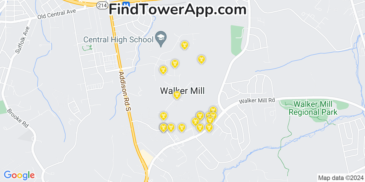 AT&T 4G/5G cell tower coverage map Walker Mill, Maryland