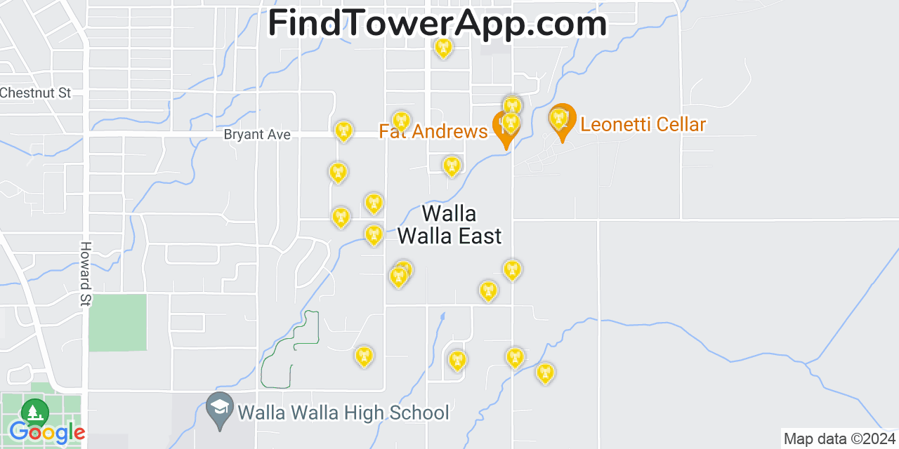 AT&T 4G/5G cell tower coverage map Walla Walla East, Washington