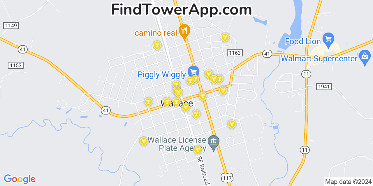 AT&T 4G/5G cell tower coverage map Wallace, North Carolina