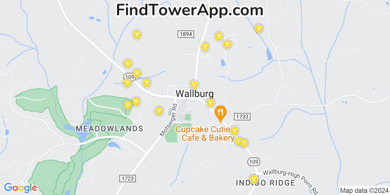 AT&T 4G/5G cell tower coverage map Wallburg, North Carolina