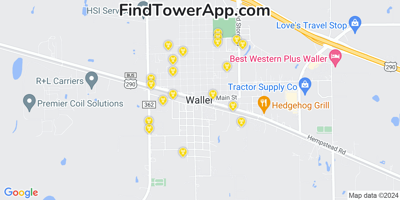 AT&T 4G/5G cell tower coverage map Waller, Texas