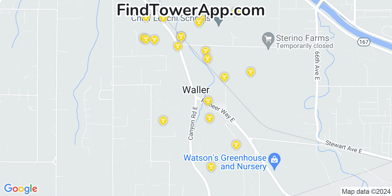 AT&T 4G/5G cell tower coverage map Waller, Washington