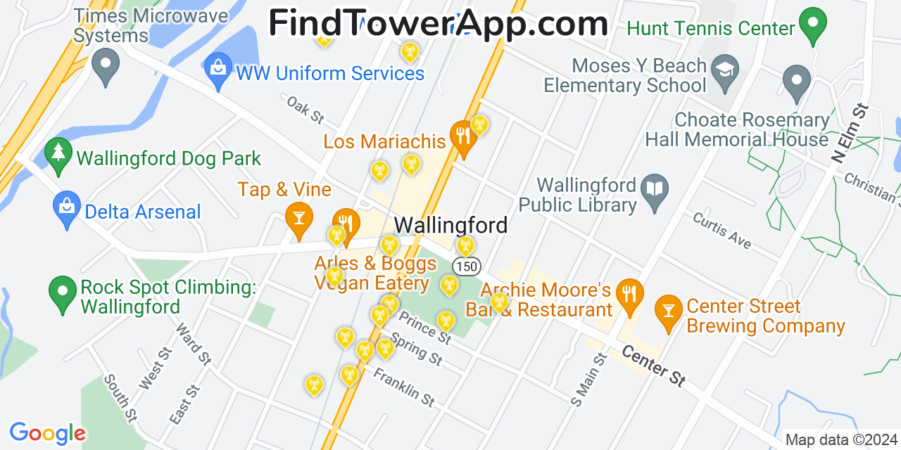AT&T 4G/5G cell tower coverage map Wallingford Center, Connecticut