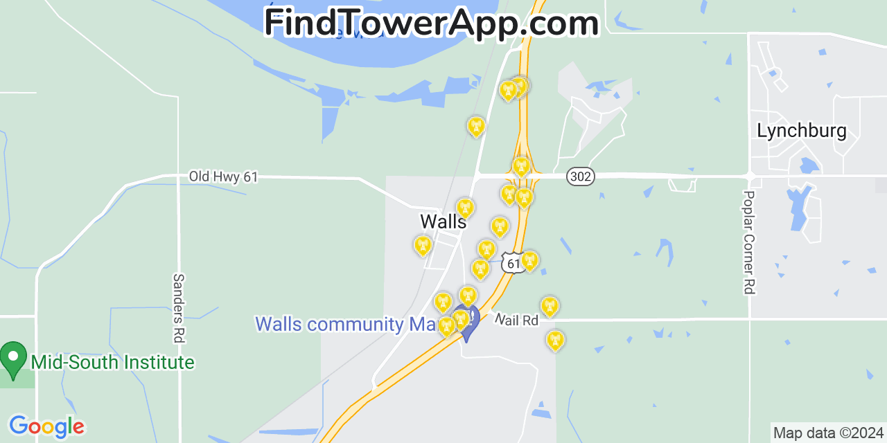 Verizon 4G/5G cell tower coverage map Walls, Mississippi
