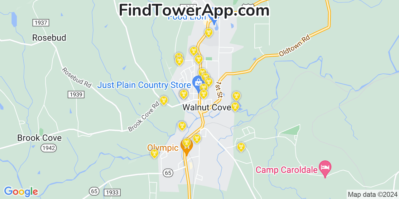 AT&T 4G/5G cell tower coverage map Walnut Cove, North Carolina