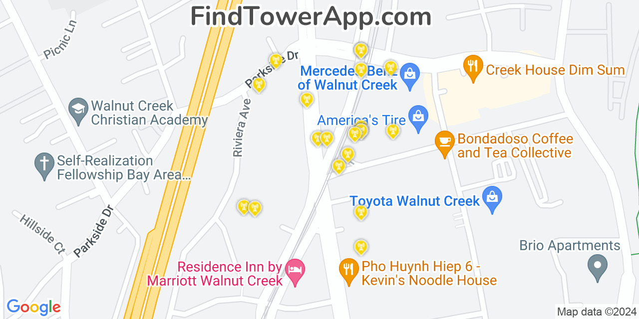 T-Mobile 4G/5G cell tower coverage map Walnut Creek, California