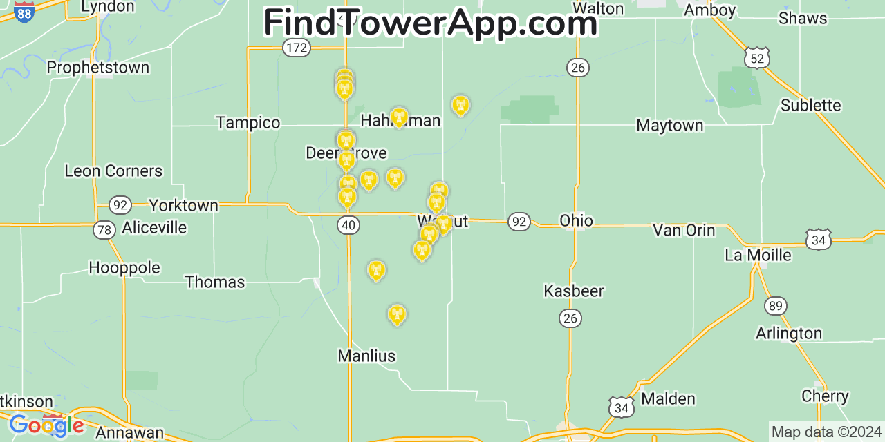 Verizon 4G/5G cell tower coverage map Walnut, Illinois