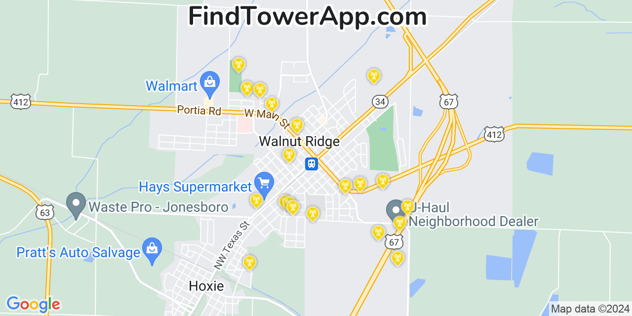 AT&T 4G/5G cell tower coverage map Walnut Ridge, Arkansas