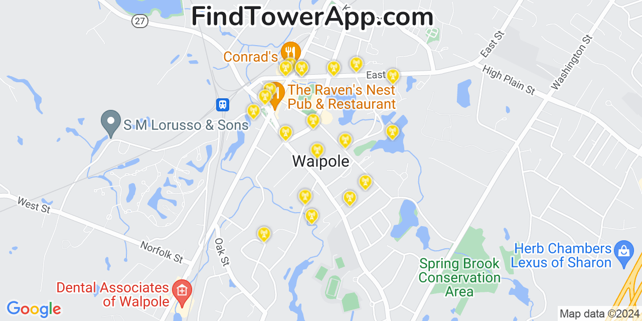 AT&T 4G/5G cell tower coverage map Walpole, Massachusetts