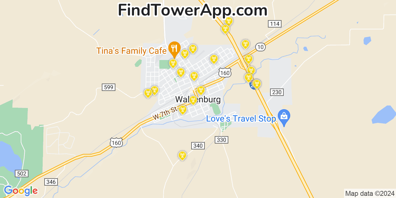 AT&T 4G/5G cell tower coverage map Walsenburg, Colorado