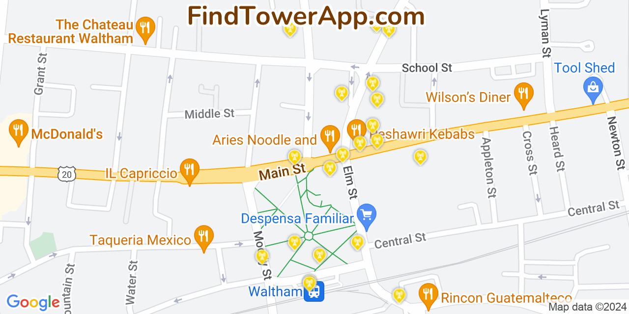 AT&T 4G/5G cell tower coverage map Waltham, Massachusetts