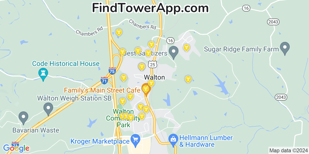 AT&T 4G/5G cell tower coverage map Walton, Kentucky