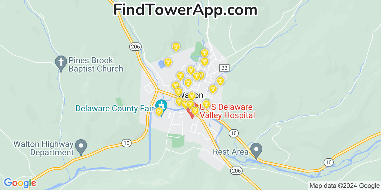 AT&T 4G/5G cell tower coverage map Walton, New York