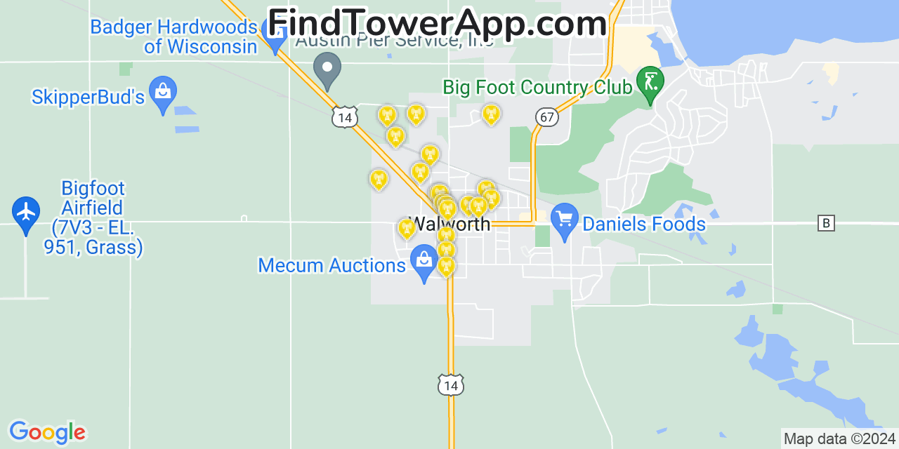 Verizon 4G/5G cell tower coverage map Walworth, Wisconsin