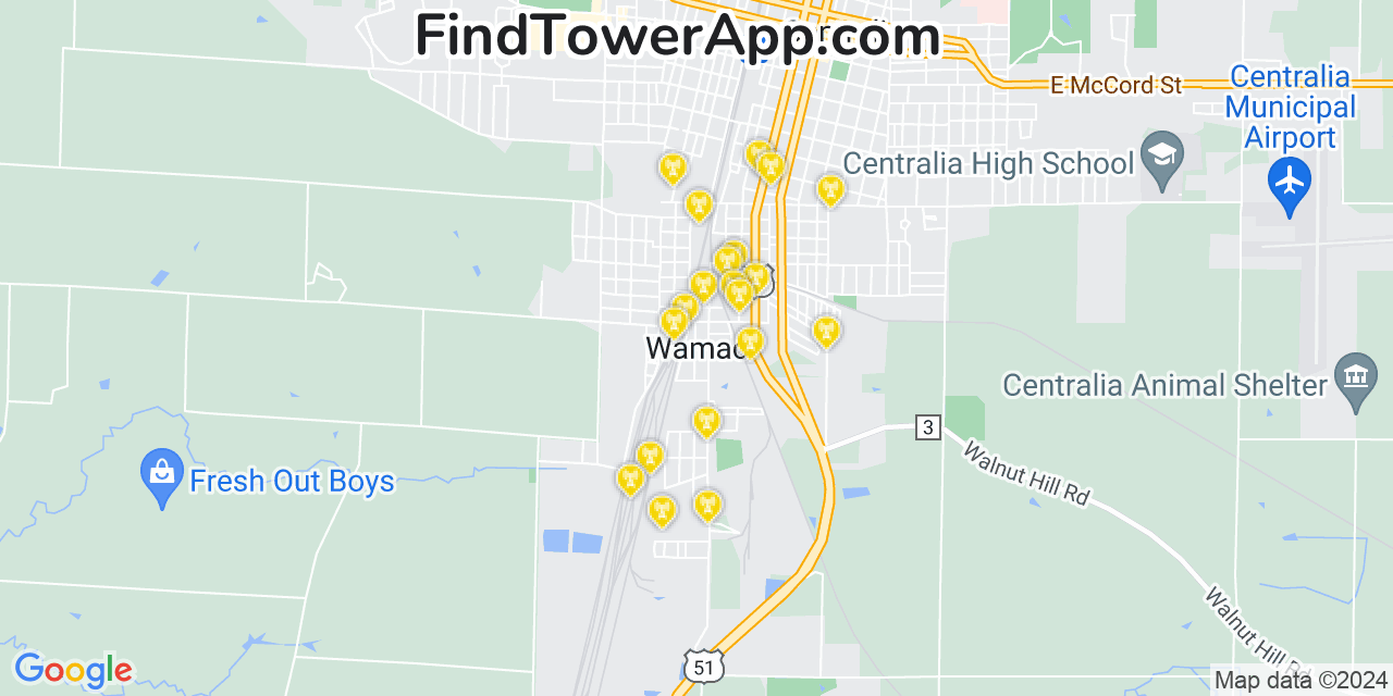 Verizon 4G/5G cell tower coverage map Wamac, Illinois