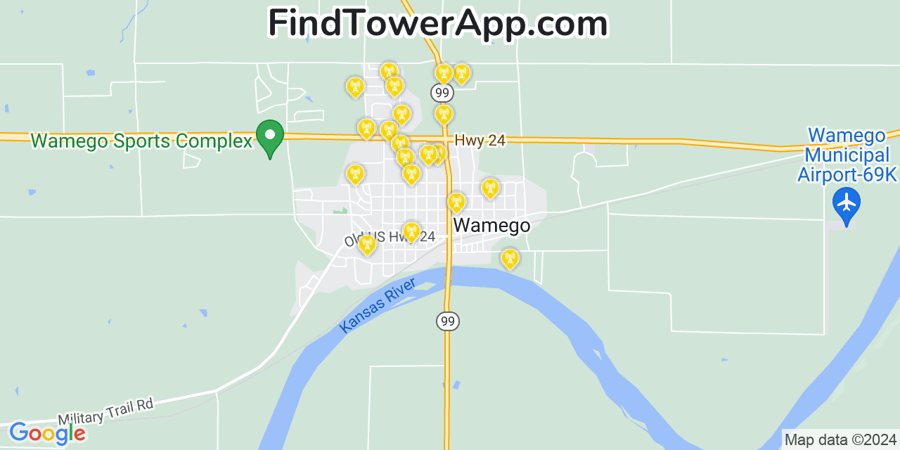 AT&T 4G/5G cell tower coverage map Wamego, Kansas